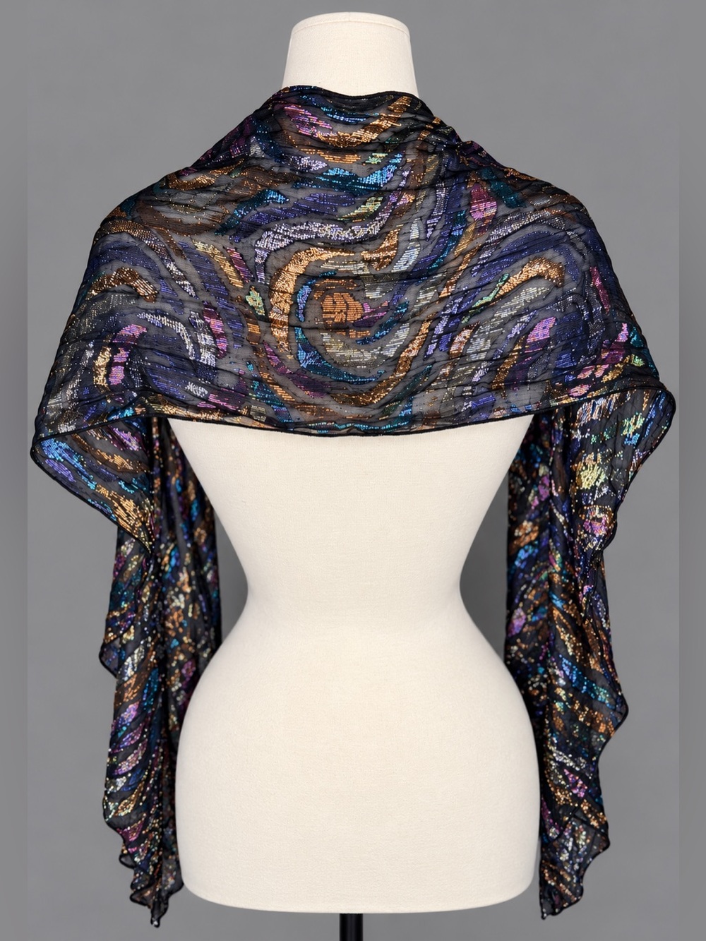 Black Metallic Swirl Evening Wrap Scarf